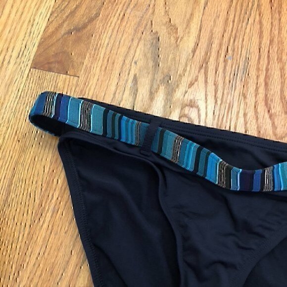NEW NWT ANNE COLE Black Blue Metallic Copper ? Belted Swim Bikini Bottom Small S - Picture 2 of 9